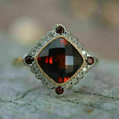 3.50Ct Red Cushion Cut Bezel With Halo Ring | Party Wear Ring For Women | Bridal Jewelry