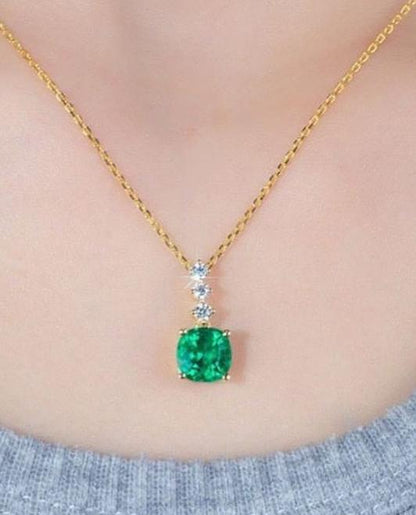 2.60Ct Green Cushion Cut Solitaire Pendant | Engagement Gift Pendant For Her | Everyday Wear Pendant | Women Jewelry