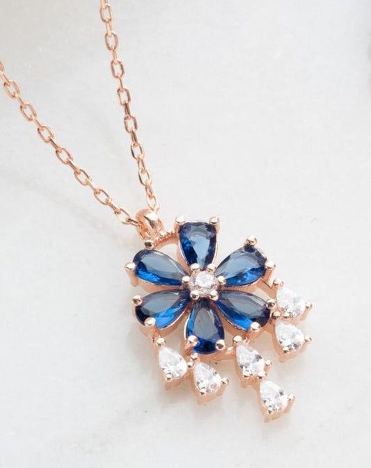 Flower Shape 3.30Ct Blue Pear Cut Prong Pendant | Party Wear Pendant | Everyday Elegance Pendant | Jewelry Collection