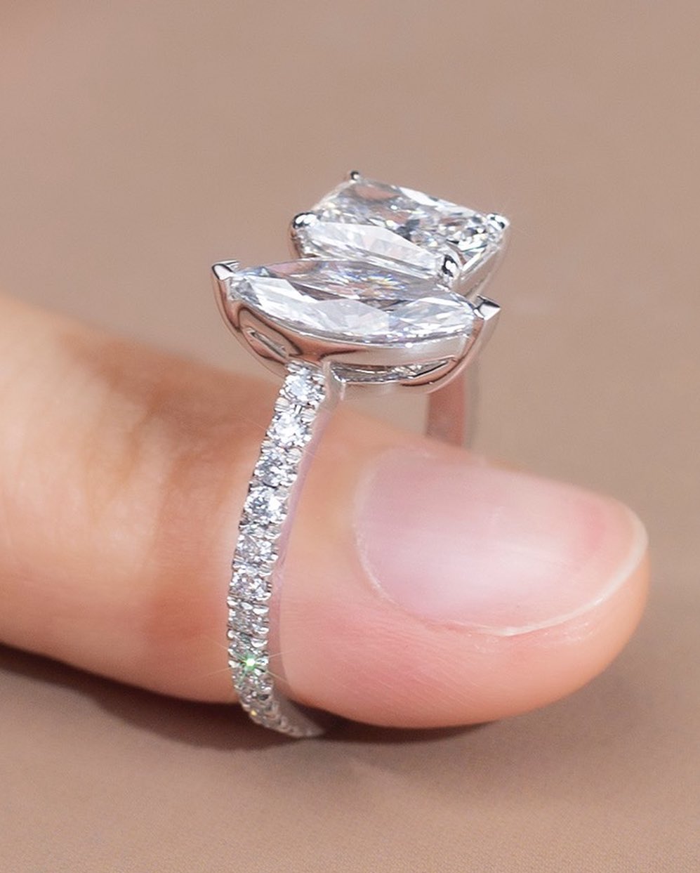 2.5Ct White Radiant And Marquise Cut Two Stone Ring | Engagement Ring For Fiancee | Proposal Ring  | Toi Et Moi Ring