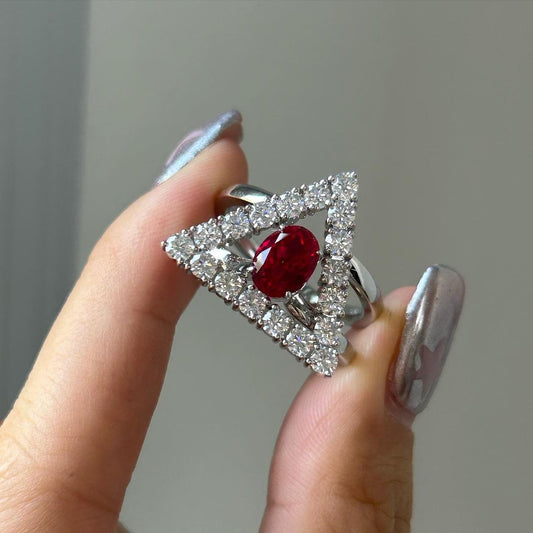 2.77Ct Red Oval Cut Solitaire Ring Set | Party Wear Ring Set | Birthstone Ring Set | Minimalist Ring Set