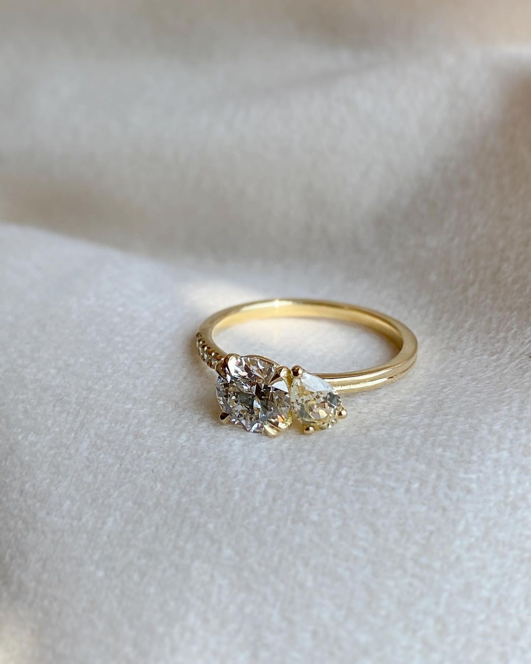 2.2CT White Round And Yellow Pear Cut Two Stone Ring | Birthday Gift Ring For Her | Toi Et Moi Ring | Elegant Ring