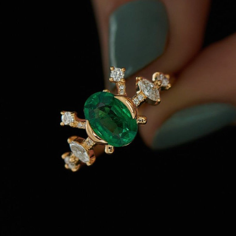 2.80Ct Green Oval Cut Bar Ring | Birthday Gift Ring | Women Jewelry | Trendy Ring