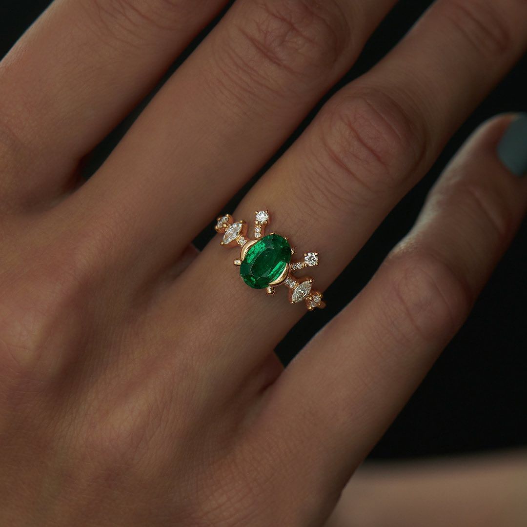 2.80Ct Green Oval Cut Bar Ring | Birthday Gift Ring | Women Jewelry | Trendy Ring