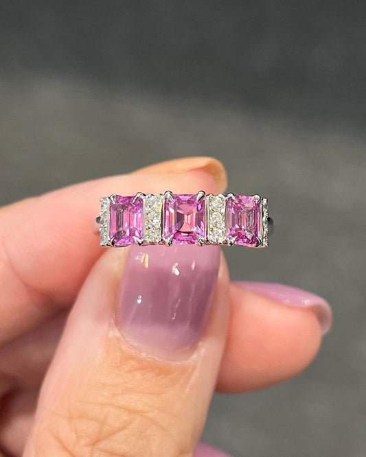 2.4Ct Pink Emerald Cut Half Eternity Ring For Her | Promise Ring For Girlfriend | Stylish Ring For Women | Everyday Wear Jewelry