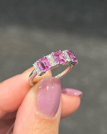 2.4Ct Pink Emerald Cut Half Eternity Ring For Her | Promise Ring For Girlfriend | Stylish Ring For Women | Everyday Wear Jewelry