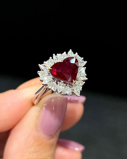 2.5Ct Red Heart Cut Halo Ring | Engagement Ring For Her | Promise Ring | Special Occasion Ring