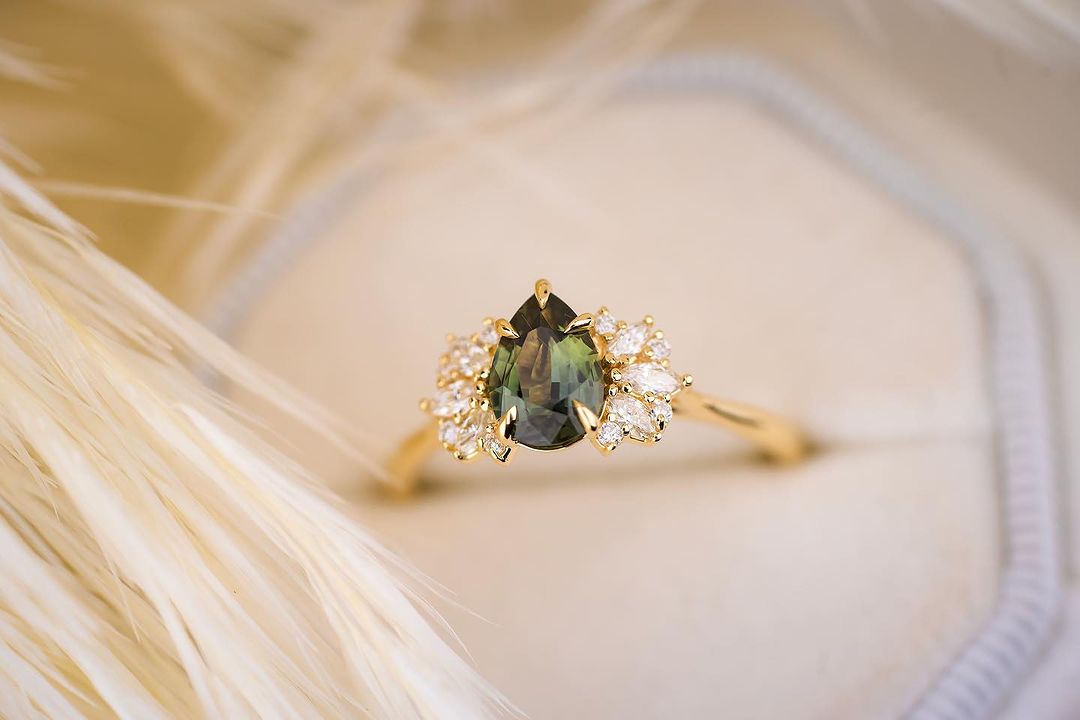 2.6Ct Green Pear Cut Solitaire With Accents Ring | Special Occasion Ring | Timeless Design | Gift For Women