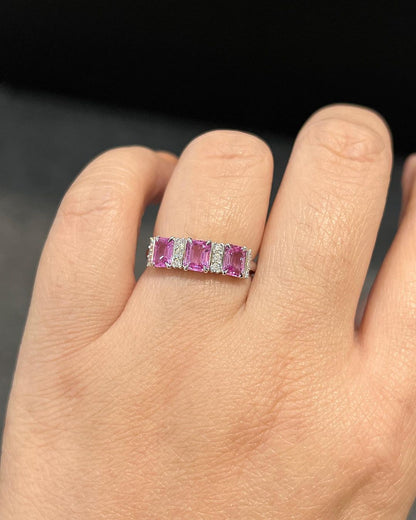 2.4Ct Pink Emerald Cut Half Eternity Ring For Her | Promise Ring For Girlfriend | Stylish Ring For Women | Everyday Wear Jewelry