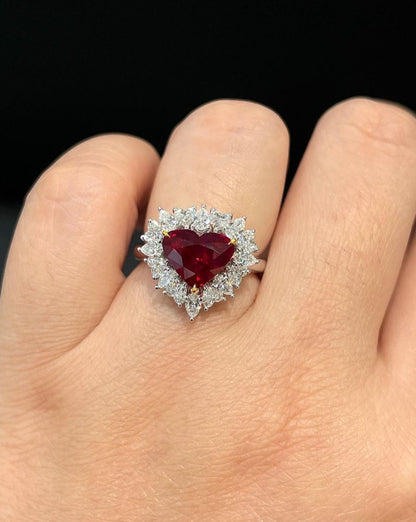 2.5Ct Red Heart Cut Halo Ring | Engagement Ring For Her | Promise Ring | Special Occasion Ring