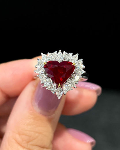 2.5Ct Red Heart Cut Halo Ring | Engagement Ring For Her | Promise Ring | Special Occasion Ring