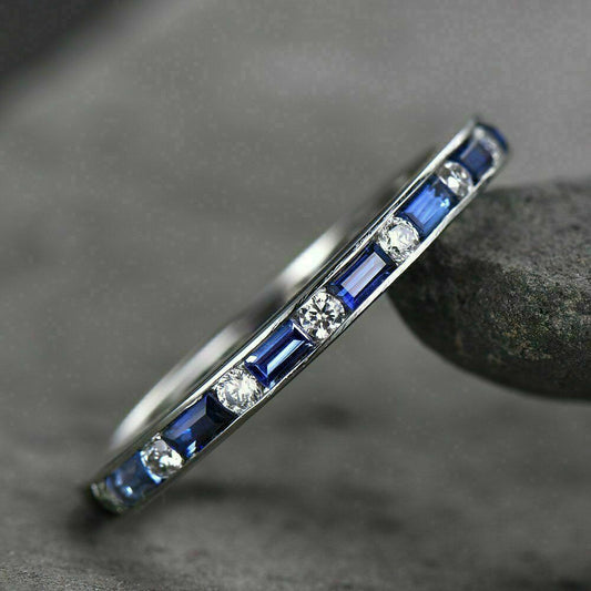 2.70Ct Blue Emerald Cut Full Eternity Band Ring | Daily Wear Band Ring | Timeless Design