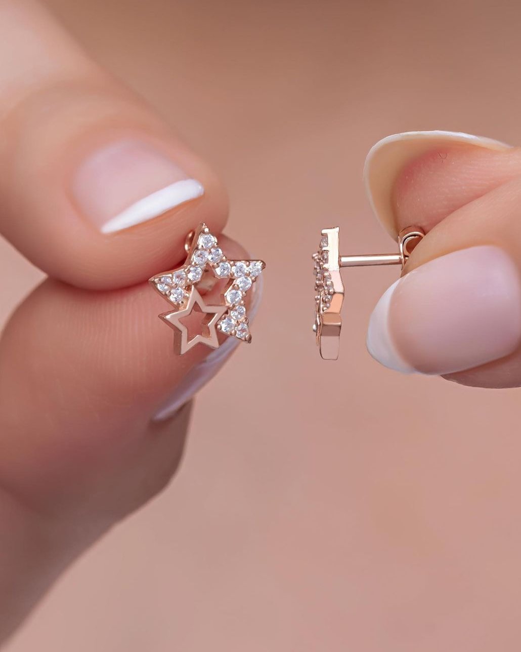 Double Star White Round Cut Cubic Zirconia Pave Stud Earring | Birthday Gift Earring For Her | Fashion Jewelry For Women