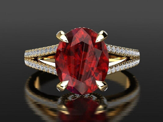 Split Shank 3.30Ct Red Oval Cut Solitaire Ring | Fashion Jewelry | Delicate Solo Diamond Ring | Luxury Jewelry