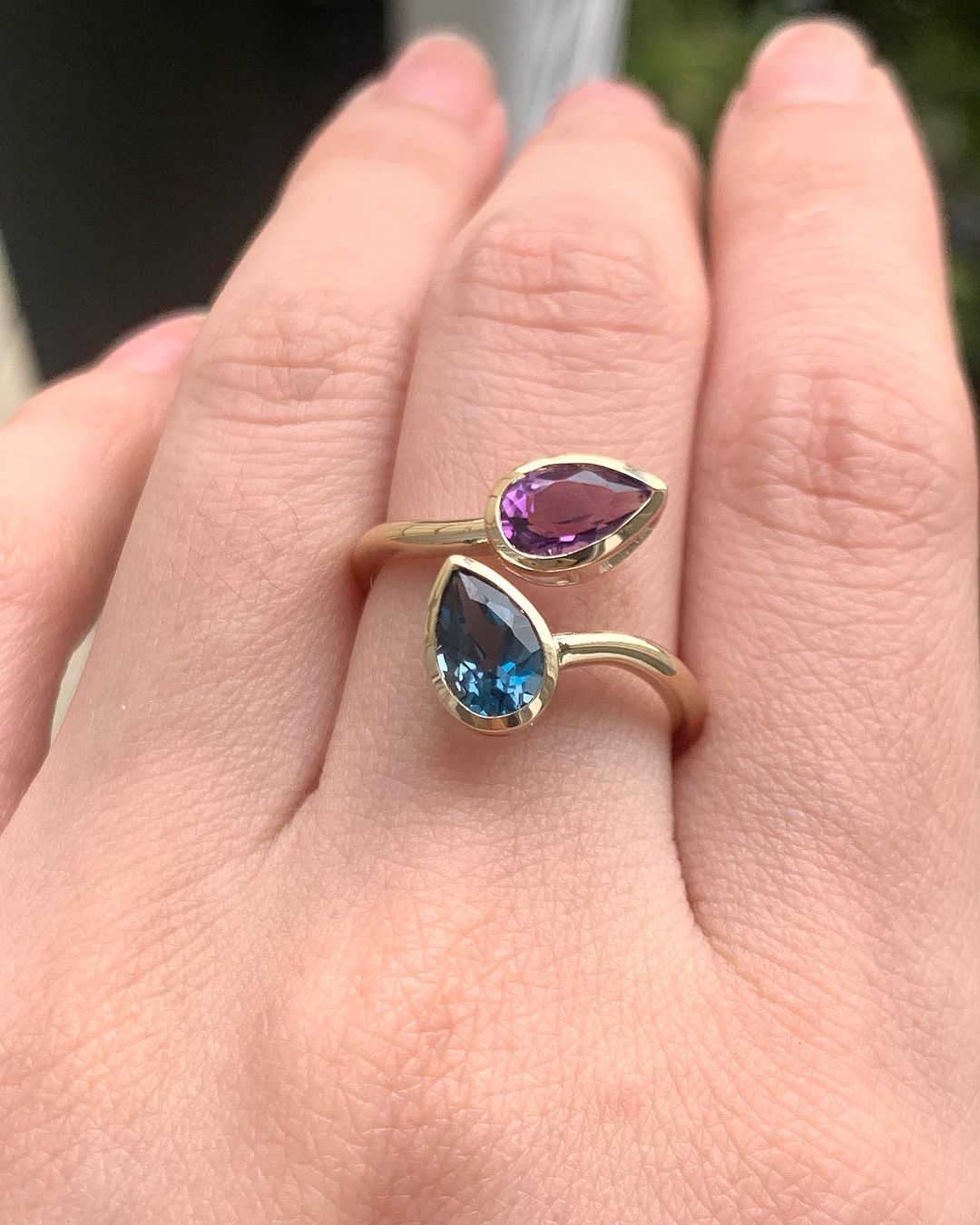 2.80Ct Blue And Purple Pear Cut Bezel With Two Stone Ring | Toi Et Moi Ring | Jewelry Collection