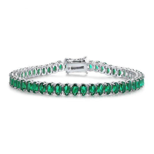 Green Oval Brilliant Cut Signity Diamond Tennis Bracelet For Women | Prong Set Cubic Zirconia Diamond Tennis Bracelet | Gift For Her