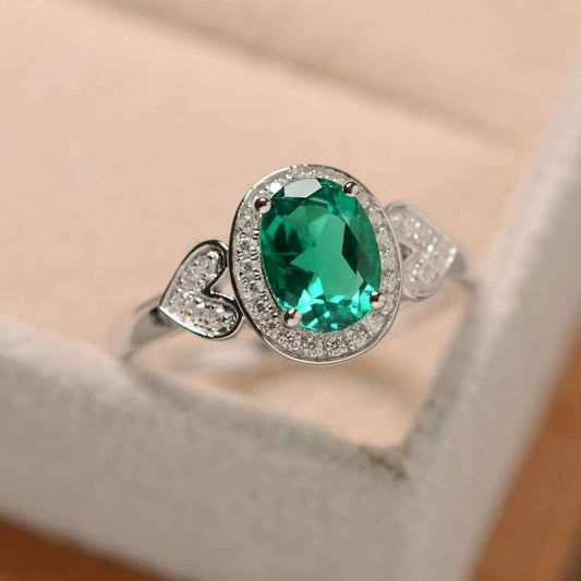 3.2Ct Green Oval Cut Halo Ring | Birthday Gift Ring For Mother | Glamorous Ring For Her | Customize Ring