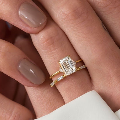 2.8Ct White Emerald Cut Solitaire Ring Set | Anniversary Gift Ring Set For Wife | Proposal Ring Set For Her | Daily Wear Ring Set