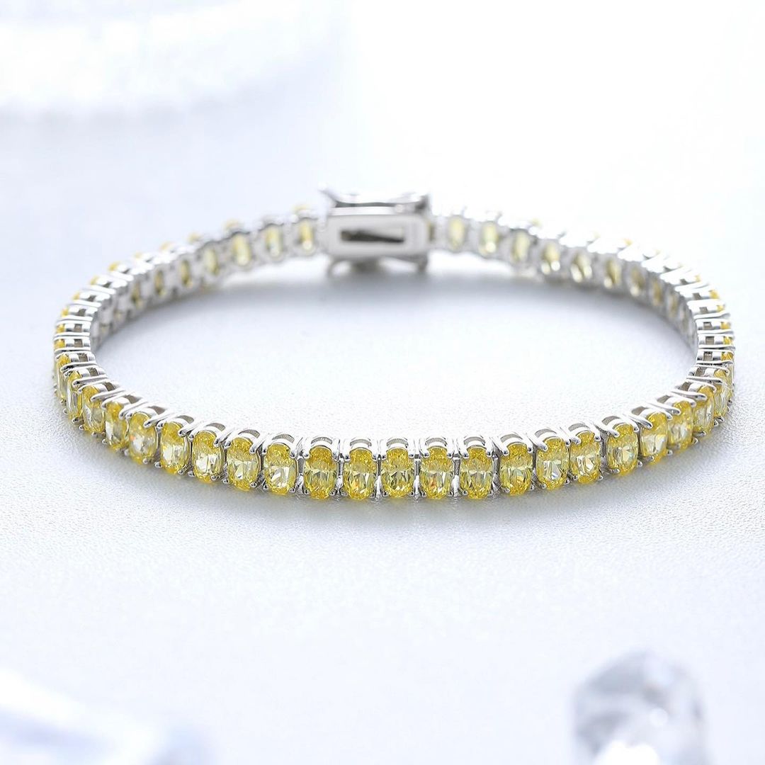 Canary Yellow Oval Brilliant Cut Signity Diamond Tennis Bracelet For Women | Prong Set Cubic Zirconia Diamond Tennis Bracelet | Birthday Gift For Her