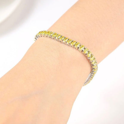 Canary Yellow Oval Brilliant Cut Signity Diamond Tennis Bracelet For Women | Prong Set Cubic Zirconia Diamond Tennis Bracelet | Birthday Gift For Her