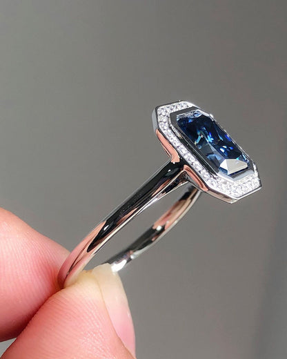 2.6Ct Blue Radiant Cut Halo Ring | Party Wear Ring | Women's Day Gift Ring | Gift For Women