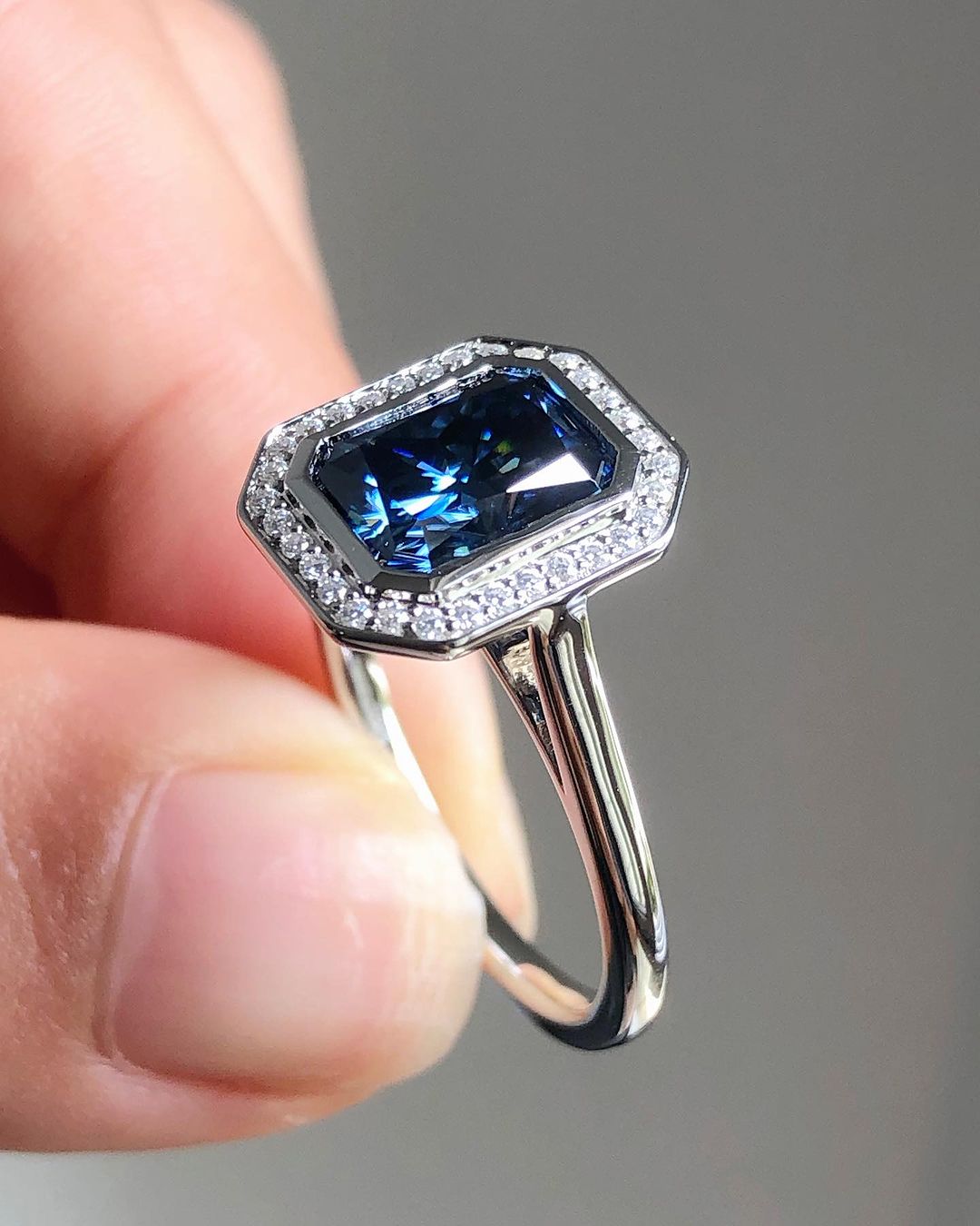 2.6Ct Blue Radiant Cut Halo Ring | Party Wear Ring | Women's Day Gift Ring | Gift For Women