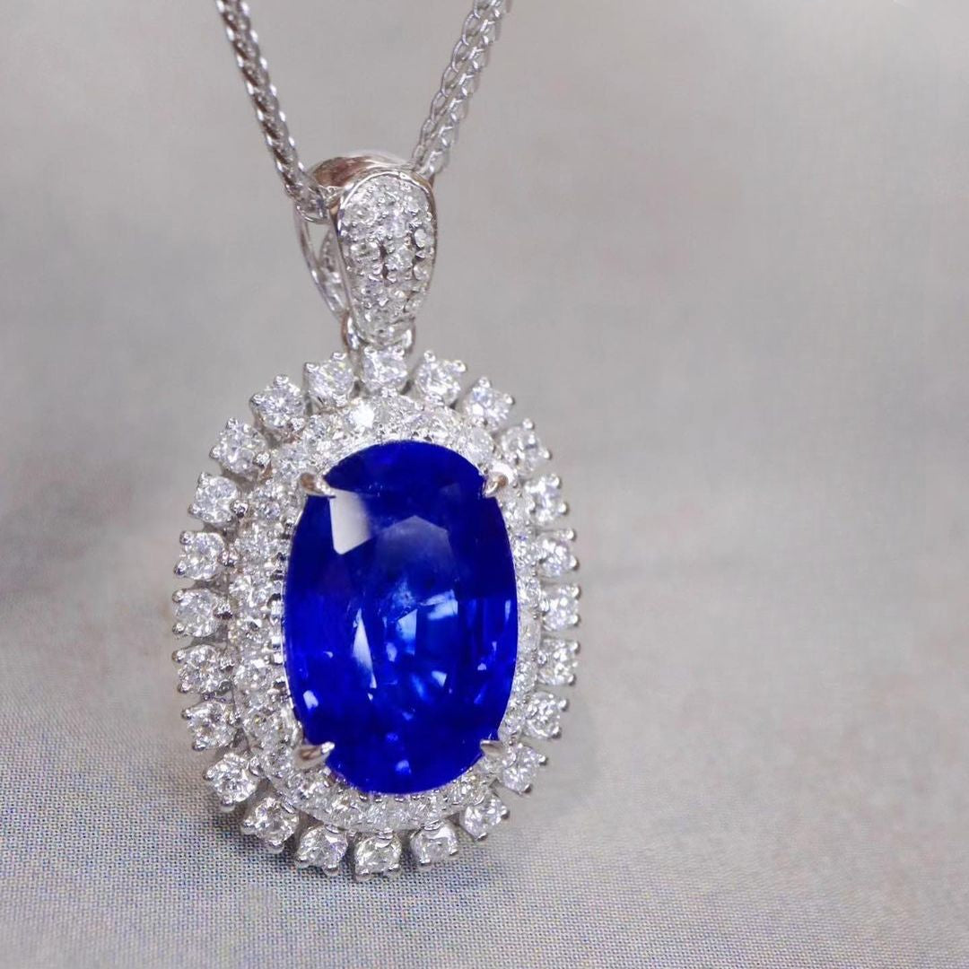 3.50Ct Blue Oval Cut Double Halo Pendant | Special Occasion Wear Pendant | Party Wear Pendant For Women | Sophisticated Gift Pendant