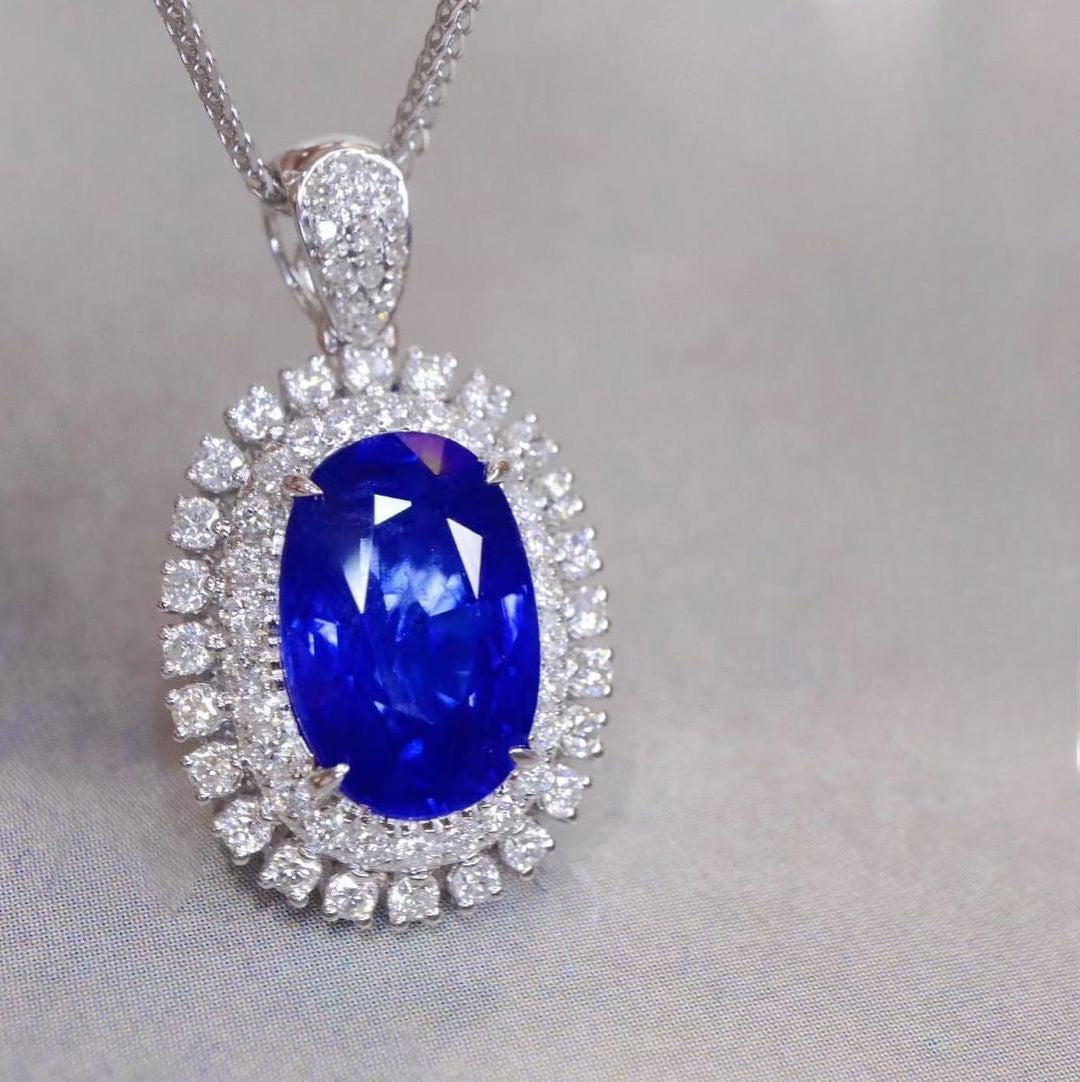 3.50Ct Blue Oval Cut Double Halo Pendant | Special Occasion Wear Pendant | Party Wear Pendant For Women | Sophisticated Gift Pendant