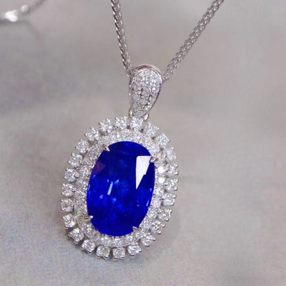 3.50Ct Blue Oval Cut Double Halo Pendant | Special Occasion Wear Pendant | Party Wear Pendant For Women | Sophisticated Gift Pendant