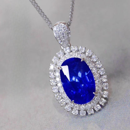 3.50Ct Blue Oval Cut Double Halo Pendant | Special Occasion Wear Pendant | Party Wear Pendant For Women | Sophisticated Gift Pendant