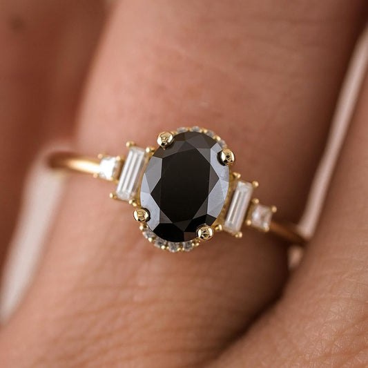 2.5Ct Black Oval Cut Solitaire Ring | Wedding Gift Ring | Awesome Ring | Daily Wear Ring