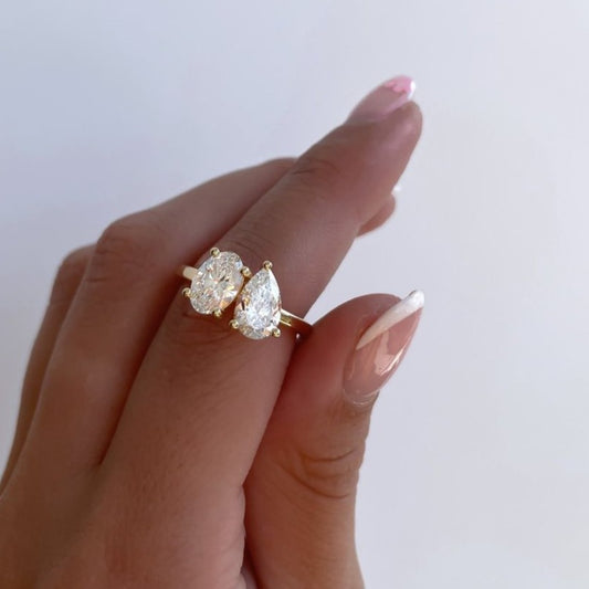 2.4Ct White Oval And Pear Cut Two Stone Ring | Anniversary Gift Ring | Toi Et Moi Ring | Daily Wear Ring