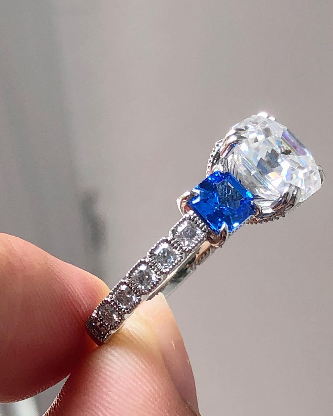 2.8Ct White Asscher Cut Three Stone Ring | Anniversary Gift Ring | Designer Ring | Gift For Women