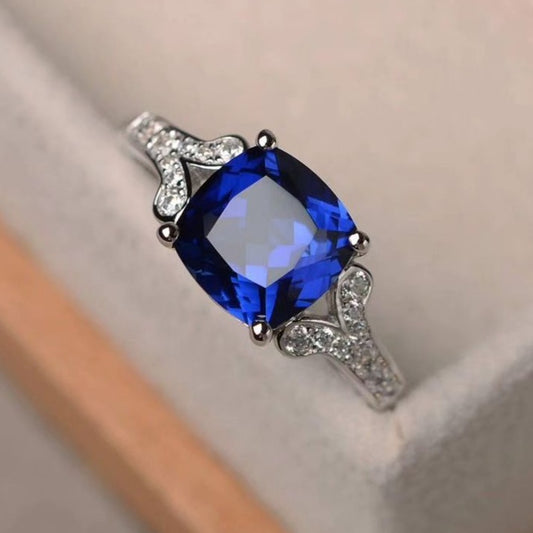 2.8CT Blue Cushion Cut Solitaire Ring | Split Shank Ring | Gift For Women | Wedding Ring For Bridal