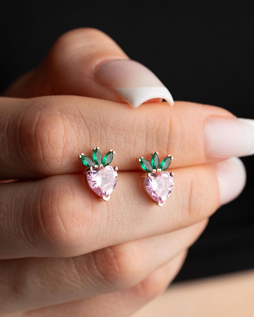 Strawberry Shape Pink Heart Cut Cubic Zirconia Solitaire Stud Earrings | Teenage Girl Gift Earring | Everyday Wear Earring Jewelry