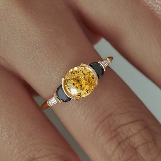 2.60Ct Golden Yellow Round Cut Half Bezel Ring | Birthday Gift Ring For Women | Ice Crushed Ring