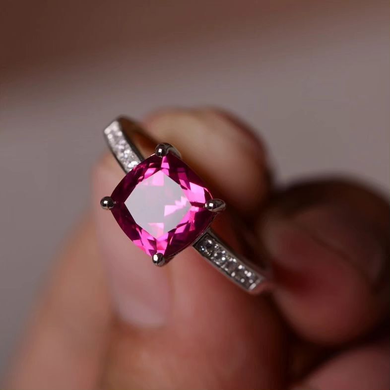 2.4Ct Pink Cushion Cut Solitaire Ring For Her | Party Wear Ring For Women | Delicate Ring | Personalized Gift