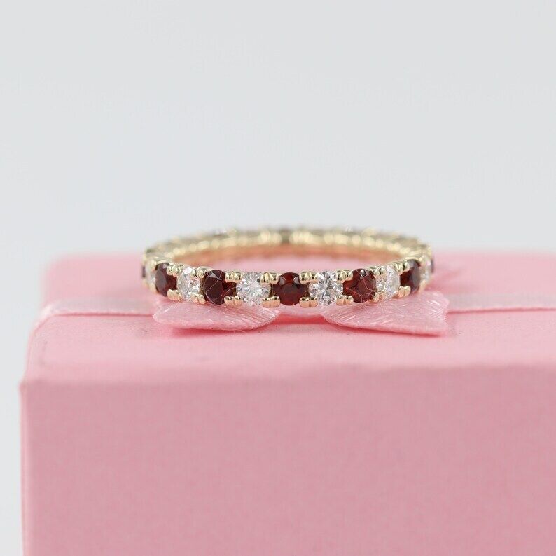 2.80Ct White And Red Round Cut Full Eternity Band Ring | Anniversary Gift Band Ring | Timeless Design