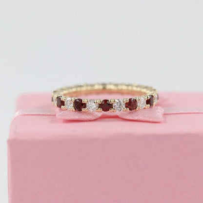 2.80Ct White And Red Round Cut Full Eternity Band Ring | Anniversary Gift Band Ring | Timeless Design