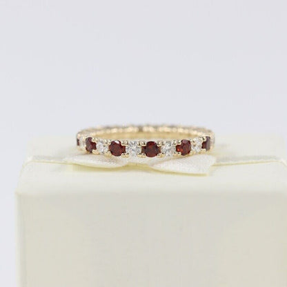 2.80Ct White And Red Round Cut Full Eternity Band Ring | Anniversary Gift Band Ring | Timeless Design