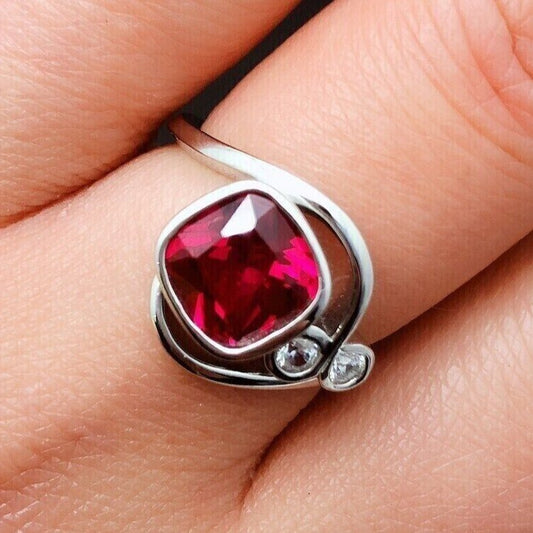 2.77Ct Red Cushion Cut Bezel Ring | Birthday Gift Ring | Surprise Gift Ring | Women Jewelry