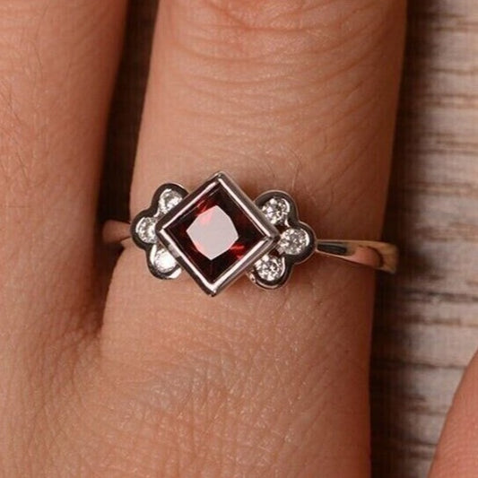 2.30Ct Red Princess Cut Bezel Ring | Proposal Ring | Daily Wear Ring | Classic Ring