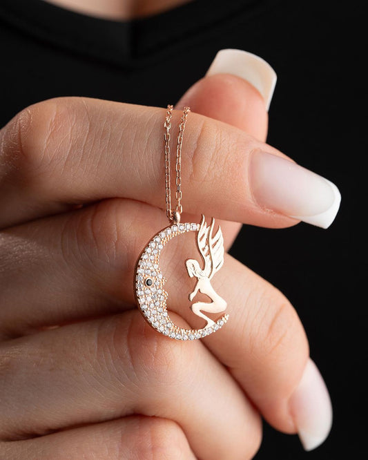 Sitting Fairy Moon Shape 2.50Ct White Round Cut Cluster Pendant | Birthday Gift Pendant | Stunning Pendant For Her | Women Jewelry