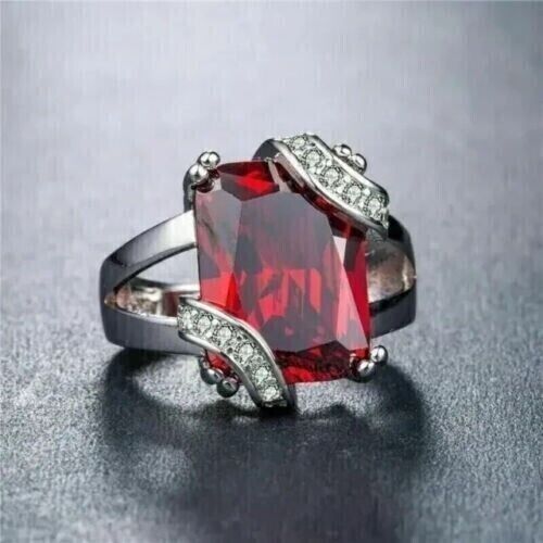 Split Shank 2.98Ct Red Emerald Cut Solitaire Ring | Surprise Ring For Mother | Luxury Jewelry