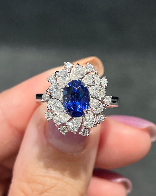 3.2Ct Blue Oval Cut Cluster Ring | Special Occasion Ring For Her | Modern Bridal Ring | Classic Ring