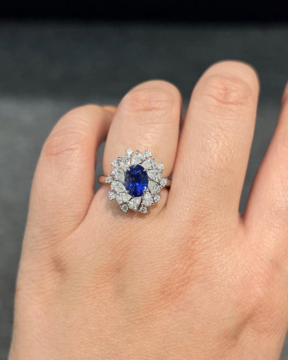 3.2Ct Blue Oval Cut Cluster Ring | Special Occasion Ring For Her | Modern Bridal Ring | Classic Ring