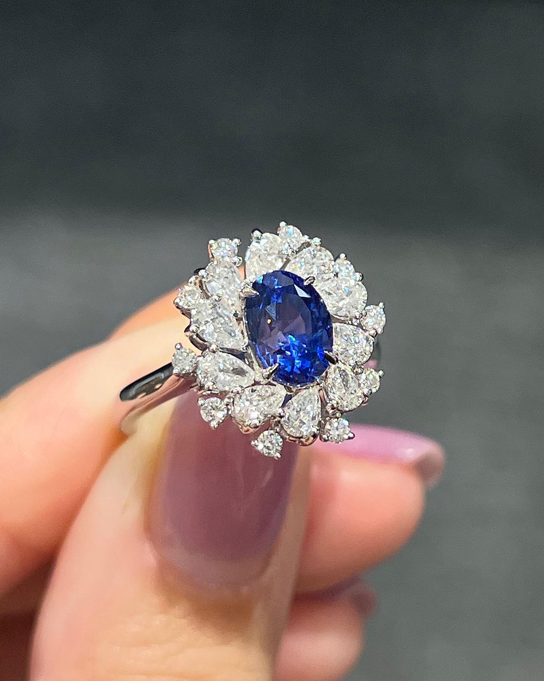 3.2Ct Blue Oval Cut Cluster Ring | Special Occasion Ring For Her | Modern Bridal Ring | Classic Ring