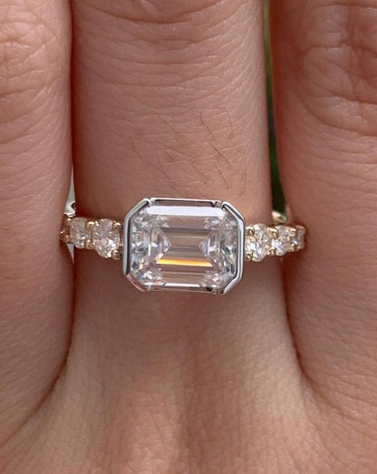 2.80Ct White Emerald Cut Half Bezel Ring | Engagement Ring | Gift Ring For Fiancée | Anniversary Gift Ring