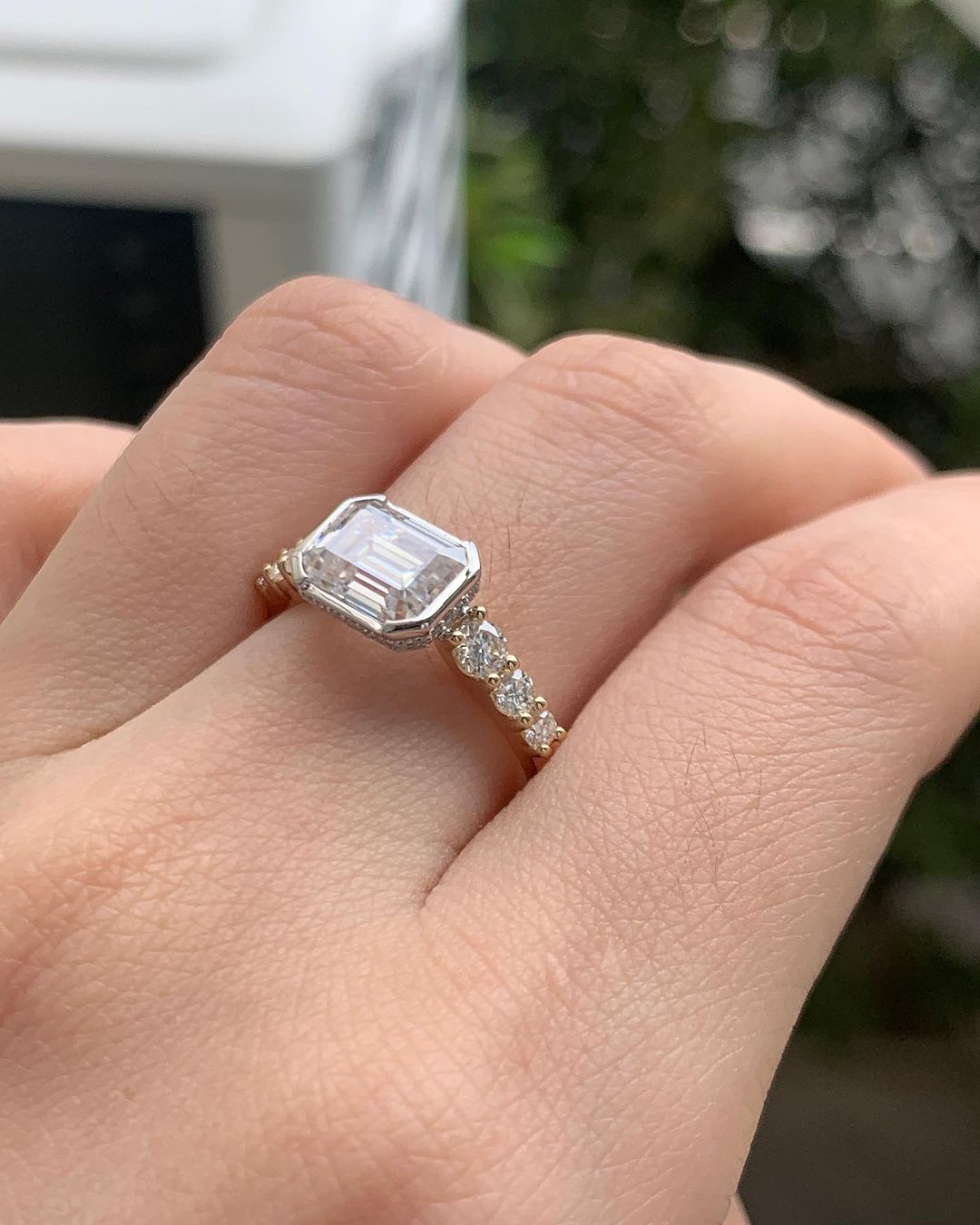 2.80Ct White Emerald Cut Half Bezel Ring | Engagement Ring | Gift Ring For Fiancée | Anniversary Gift Ring