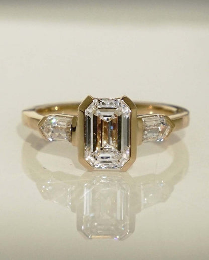2.6Ct White Emerald Cut Half Bezel Ring | Birthday Gift Ring | Gift For Women | Timeless Design